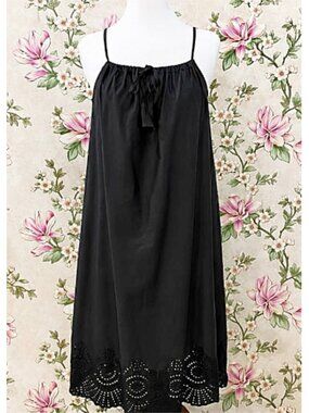 SoieRose Black 100% Cotton Spaghetti Strap Maxi Eyelet Nightgown SR-1332